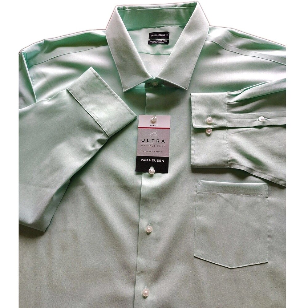 Van Heusen Mens 3XL TALL Big Fit Mint Dress Shirt NWT Ultra Wrinkle Free Stretch